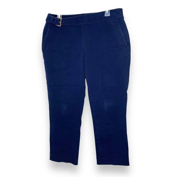 Ralph Lauren Women’s Navy Blue Chino Capri Pants Belted Gold Buckle Size 12 - Picture 2 of 11